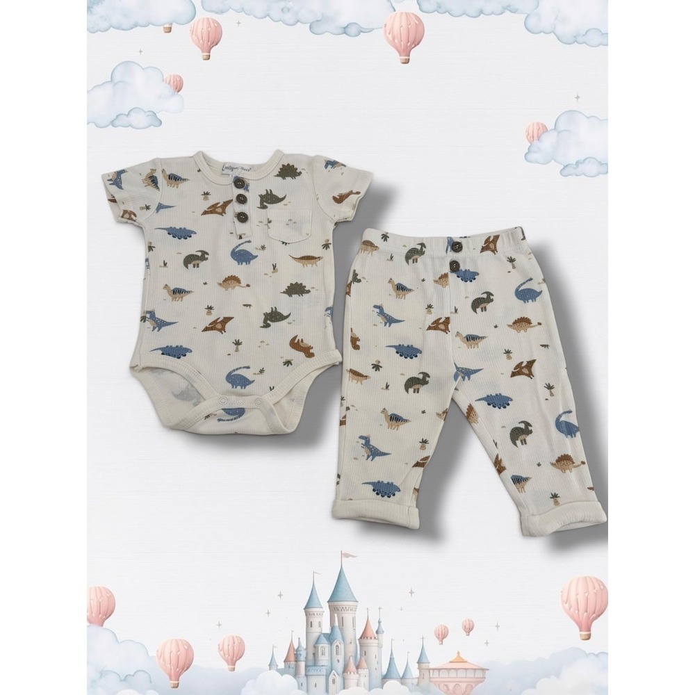Emily and Oliver Dinosaur Ribbed Knit Bodysuit and Pants Set 3-6M